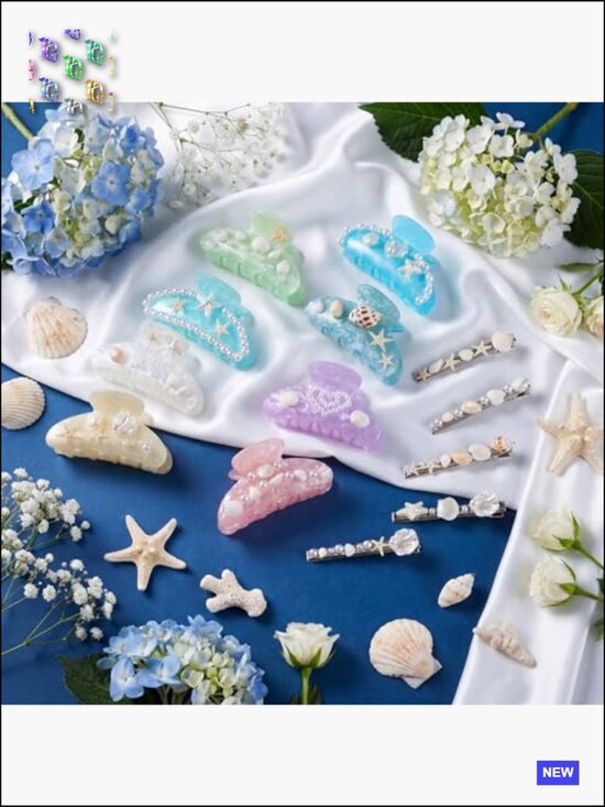 DIY Hair Claw Clips Kit Shell Starfish Pearl Beads Acrylic Hair Accessories Set main image 6